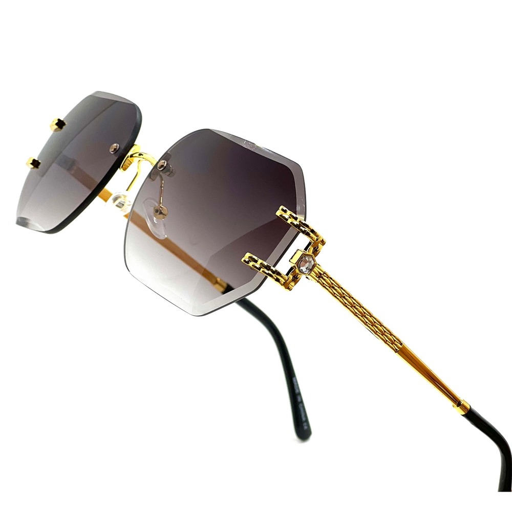 Rimless Sunglasses‎ Black Lens Gold Frame Fashion Shades Designer Style Lentes